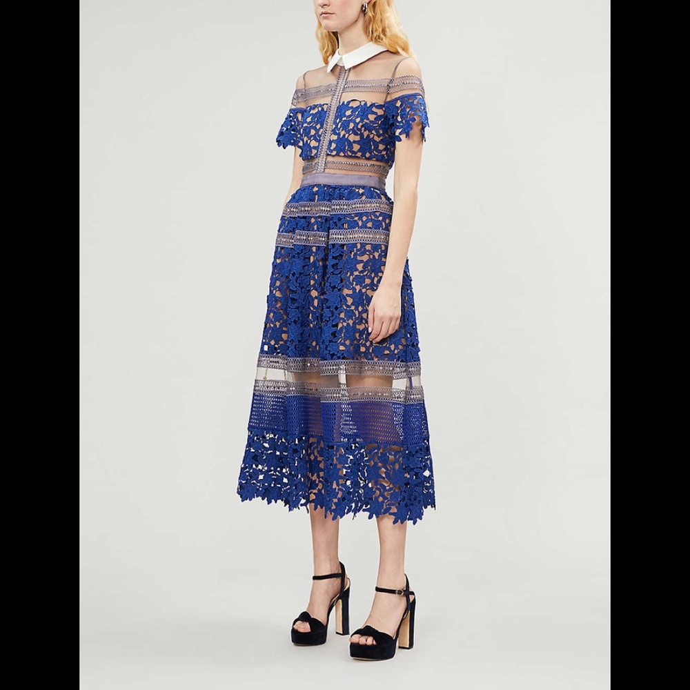 Self-Portrait Liliana Women's panelled lace midi dress Blue Size 4